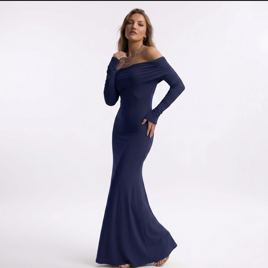 OFF-SHOULDER ELEGANCE – Maxikleid mit trägerfreiem Schnitt