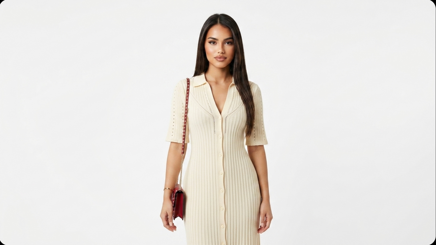TRUMPET KNIT – Strick-Wollkleid mit Trompetenärmeln