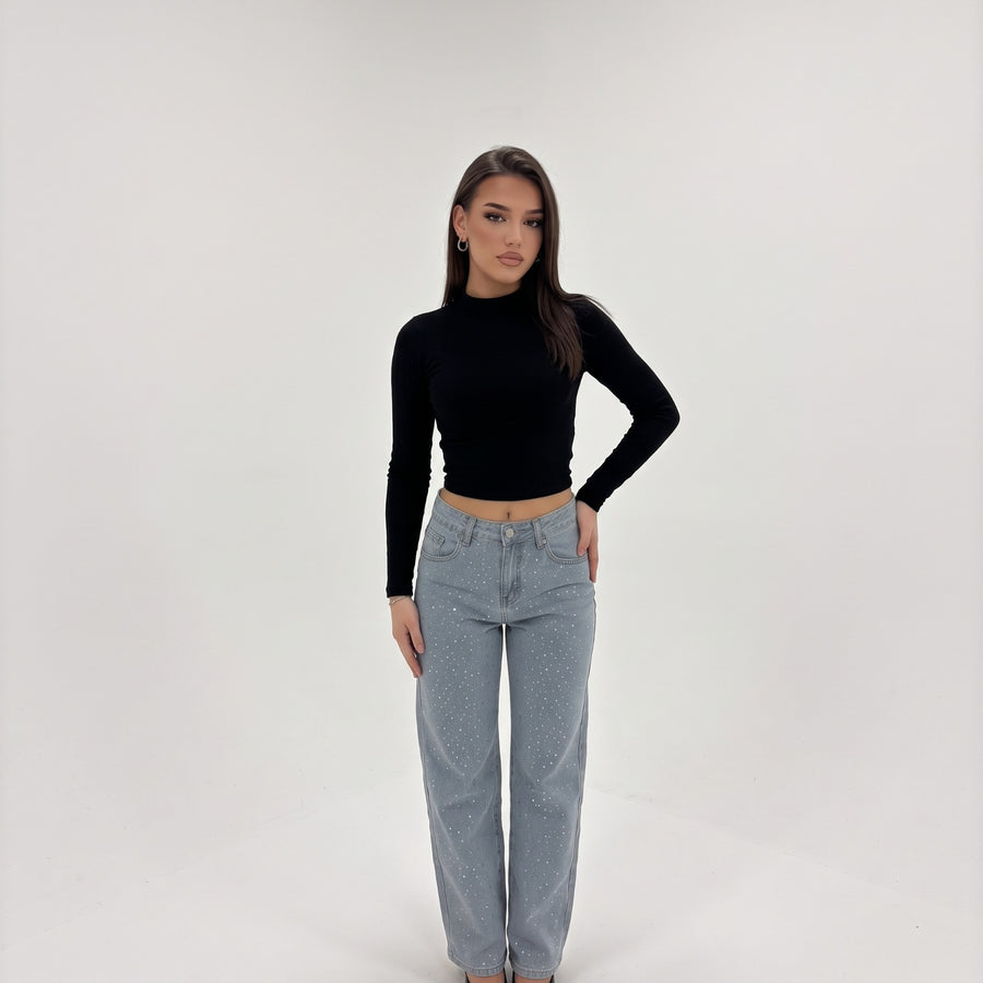 DIAMOND DENIM – High-Waist Strass-Jeans im Streetwear
