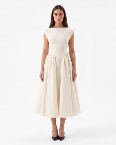BACKLESS VINTAGE – Tailliertes Maxikleid im Retro-Look