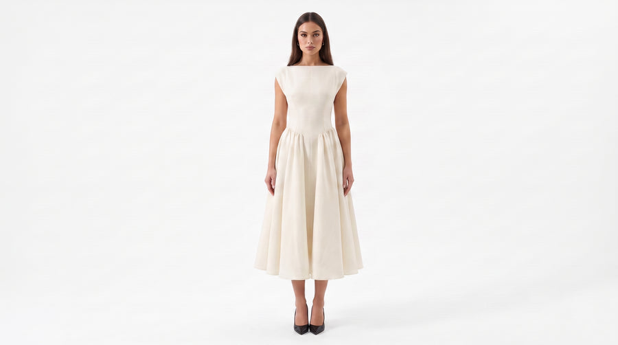 BACKLESS VINTAGE – Tailliertes Maxikleid im Retro-Look
