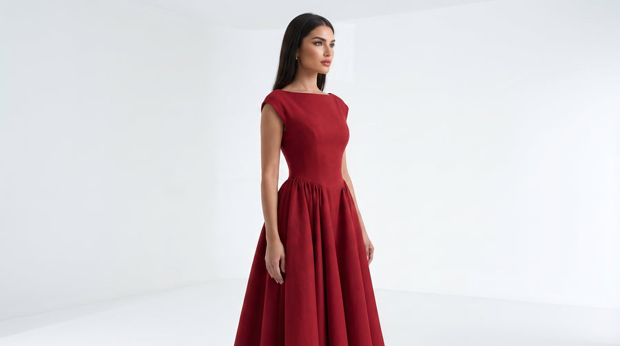 BACKLESS VINTAGE – Tailliertes Maxikleid im Retro-Look
