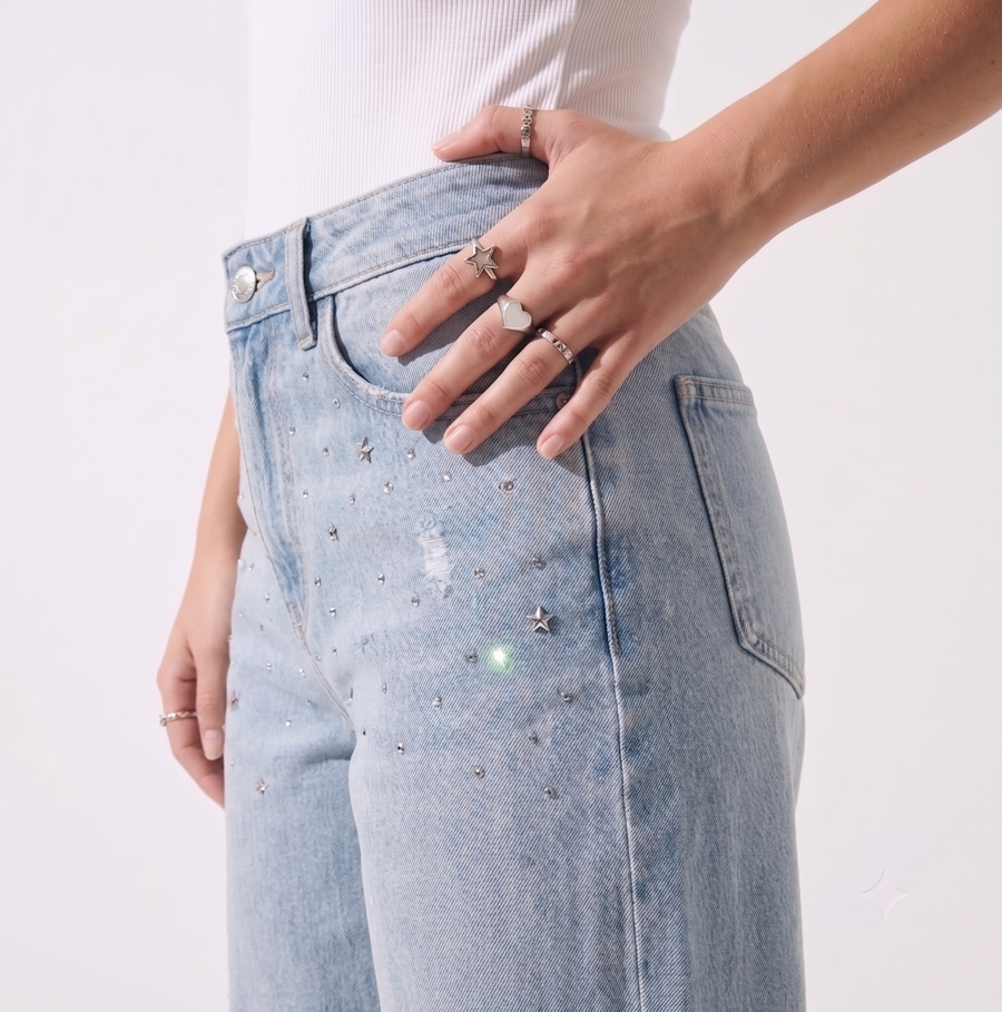 STARLIGHT DENIM – Glitzer-Jeans mit Strass & Sternen, High Waist