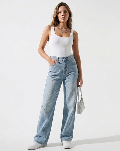 STARLIGHT DENIM – Glitzer-Jeans mit Strass & Sternen, High Waist