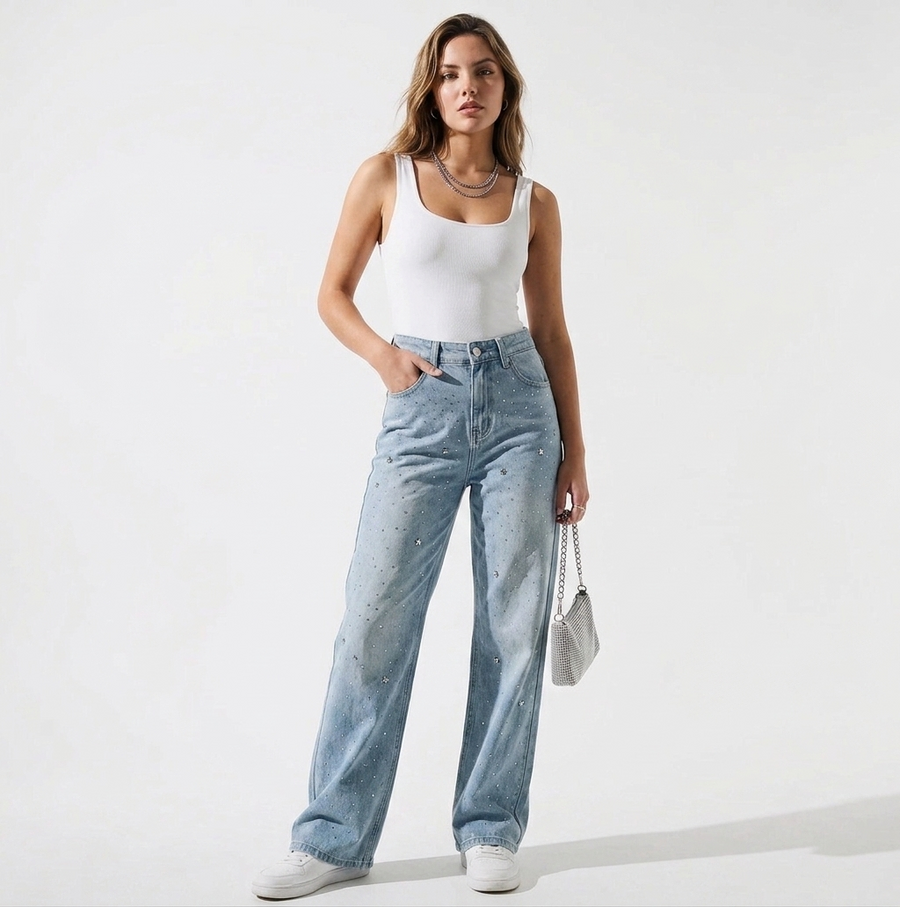 STARLIGHT DENIM – Glitzer-Jeans mit Strass & Sternen, High Waist