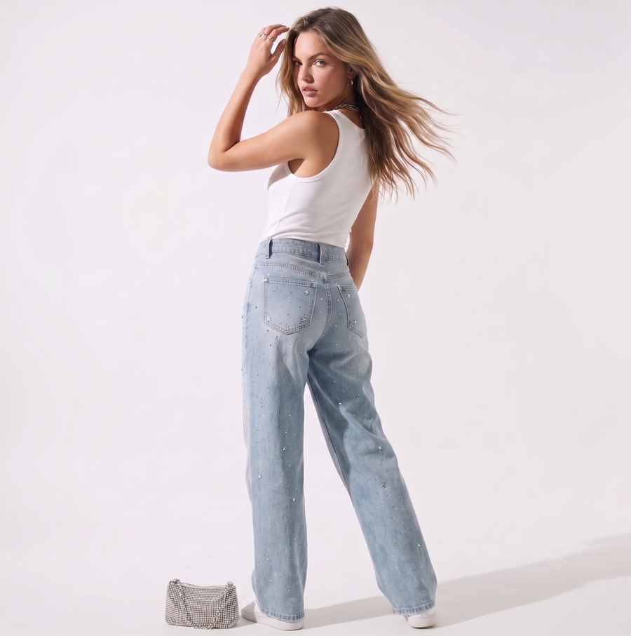 STARLIGHT DENIM – Glitzer-Jeans mit Strass & Sternen, High Waist
