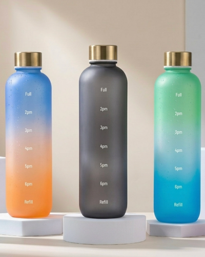 HYDRO FLOW – Sportflasche mit Farbverlauf & Zeitmarkierung, 1L