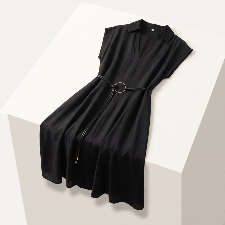 BELTED A-LINE – J9168 Maxikleid mit Gürtel & V-Ausschnitt