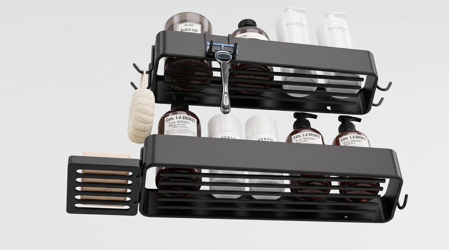 BLACK SHELF – Wandmontierte Metall-Duschablage mit Seifenschale