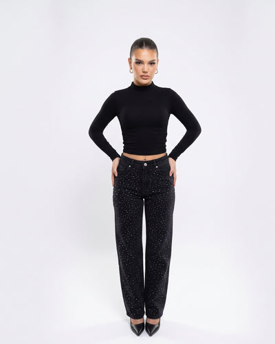 DIAMOND DENIM – High-Waist Strass-Jeans im Streetwear