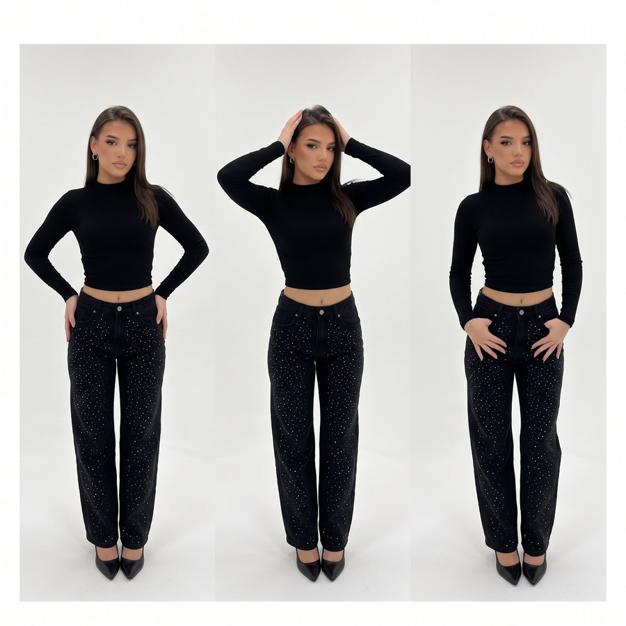 DIAMOND DENIM – High-Waist Strass-Jeans im Streetwear