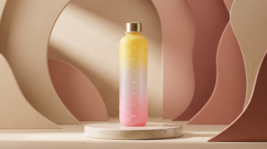 HYDRO FLOW – Sportflasche mit Farbverlauf & Zeitmarkierung, 1L
