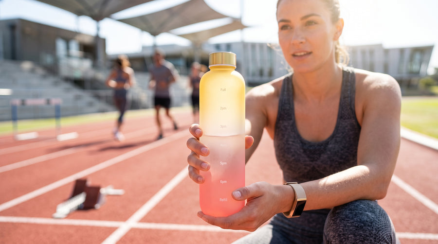 HYDRO FLOW – Sportflasche mit Farbverlauf & Zeitmarkierung, 1L
