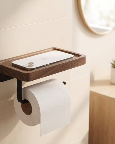 WALNUT BATH – Toilettenpapierhalter mit Ablage, wandmontiert