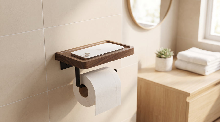 WALNUT BATH – Toilettenpapierhalter mit Ablage, wandmontiert