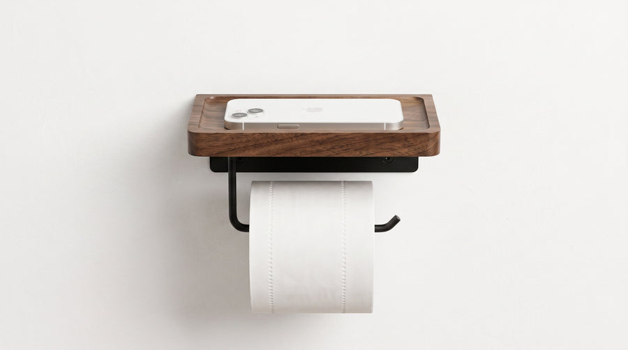 WALNUT BATH – Toilettenpapierhalter mit Ablage, wandmontiert
