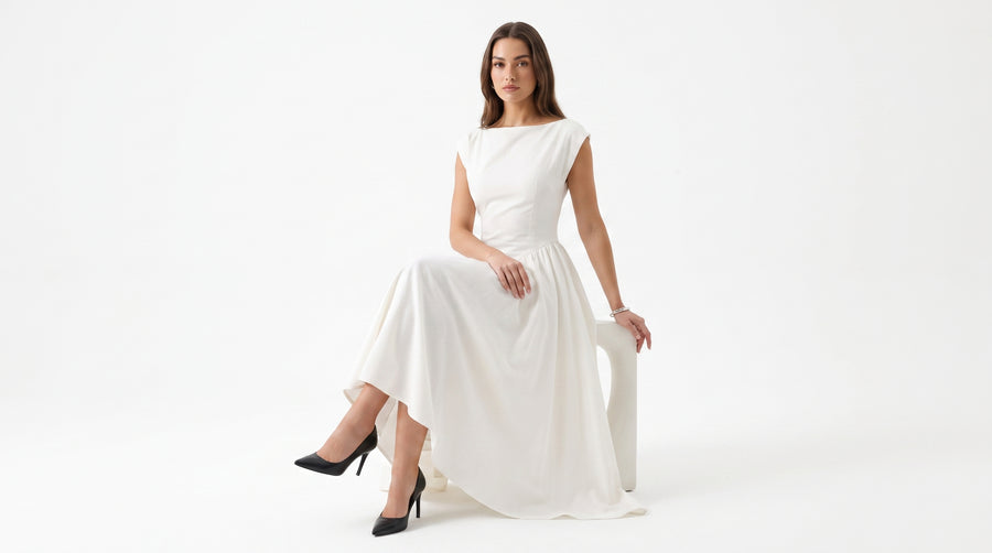 BACKLESS VINTAGE – Tailliertes Maxikleid im Retro-Look