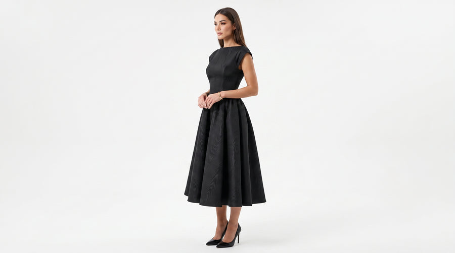 BACKLESS VINTAGE – Tailliertes Maxikleid im Retro-Look