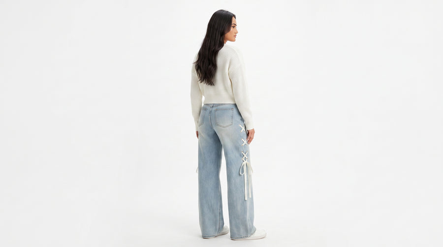 WIDE BAND – JY696 Weite Damenjeans mit Bandverzierung