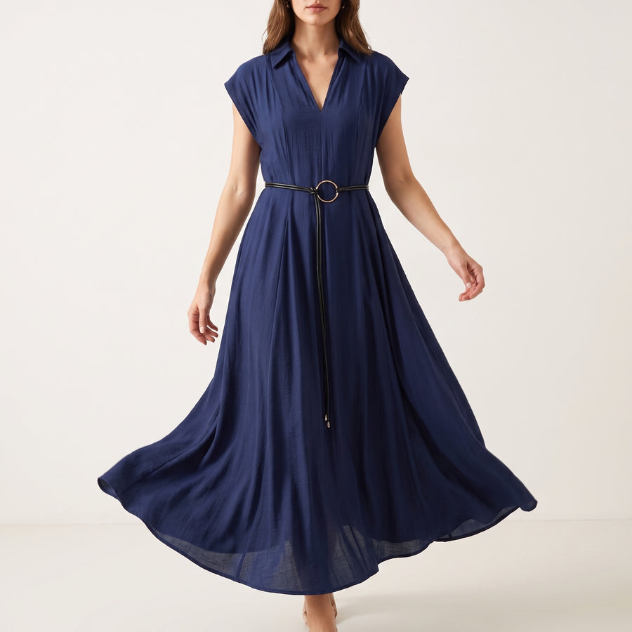 BELTED A-LINE – J9168 Maxikleid mit Gürtel & V-Ausschnitt