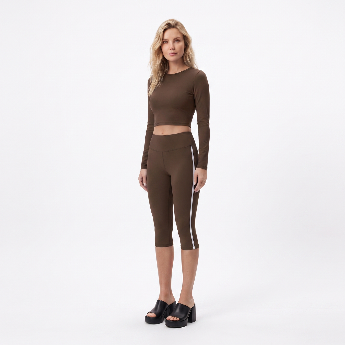 High-Waist 3/4 Leggings mit Seitenstreifen – Sportliche Caprihose